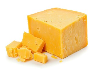 High resolution image of white background Cheddar cheese block isolated