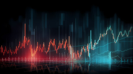 Stock market chart background, financial forecast illustration with glowing trend lines
