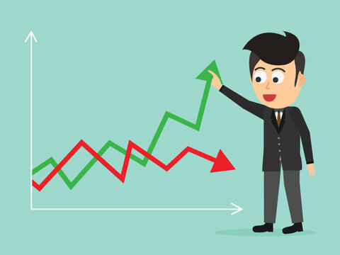 Investor point finger to graph of growth. Career planning. Vector illustration in flat style. Business concept. financial concept.