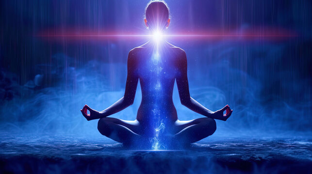 The fusion of quantum elements with meditative practice creates an aura of harmony and pea