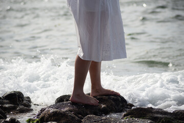 Candomble religious people are seen, on the beach, paying homage to Iemanja in Rio Vermelho, city of Salvador, Bahia.