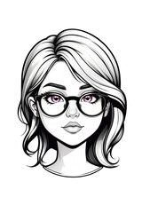 girl glasses cartoon head isolated illustration