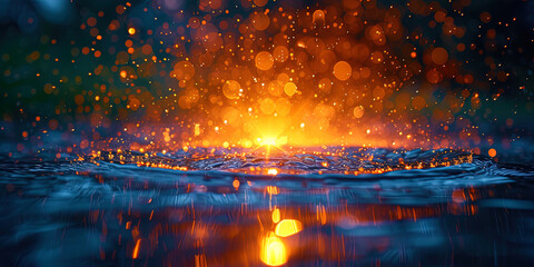 Abstract drops of water that create a spectacular reflection of l - obrazy, fototapety, plakaty