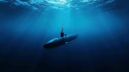 Fotobehang A lone submarine ventures into the blue abyss, a symbol of marine discovery © Jennifer