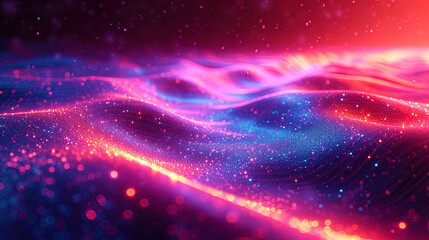 Futuristic background with cascades of abstract lines and forms reminiscent of computer graphics of the 80s, in bright purple and blue sh