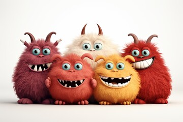 Fototapeta premium Funny and cute colorful monsters with big open mouths as copy space. Cute Monsters Vector Set. Generative AI.