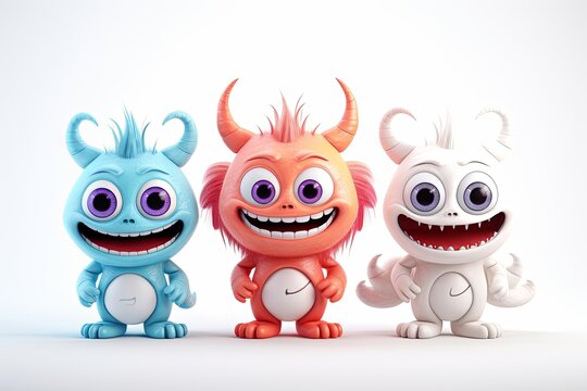Funny and cute colorful monsters with big open mouths as copy space. Cute Monsters Vector Set. Generative AI.