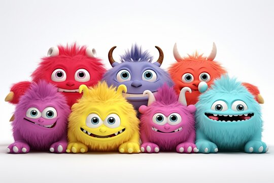 Funny and cute colorful monsters with big open mouths as copy space. Cute Monsters Vector Set. Generative AI.