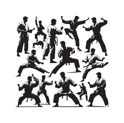 martial art Vector or karate silhouettes vector illustration Japan and  China traditional martial art. self-defense presentation symbols. body poses icons. Karate poses signs