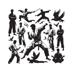 martial art Vector or karate silhouettes vector illustration Japan and  China traditional martial art. self-defense presentation symbols. body poses icons. Karate poses signs © MSTMIM