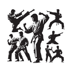martial art Vector or karate silhouettes vector illustration Japan and  China traditional martial art. self-defense presentation symbols. body poses icons. Karate poses signs