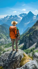 Mountain Explorer: Adventure Awaits in the Great Outdoors Solo Traveler Enjoys Panoramic Mountain Views