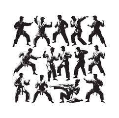 martial art Vector or karate silhouettes vector illustration Japan and  China traditional martial art. self-defense presentation symbols. body poses icons. Karate poses signs