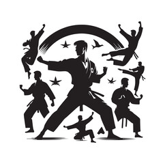 martial art Vector or karate silhouettes vector illustration Japan and  China traditional martial art. self-defense presentation symbols. body poses icons. Karate poses signs