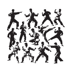 martial art Vector or karate silhouettes vector illustration Japan and  China traditional martial art. self-defense presentation symbols. body poses icons. Karate poses signs