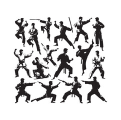 martial art Vector or karate silhouettes vector illustration Japan and  China traditional martial art. self-defense presentation symbols. body poses icons. Karate poses signs