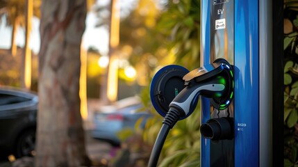 Green energy and sustainable power are used to operate an EV charging station, helping to decrease CO2 emissions.