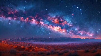 The panorama of the Galactic Center, where foggy clouds and star clusters form an exciting view of...