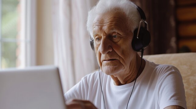 Technology's Curve: Elderly Man with Confused Expression Using Computer