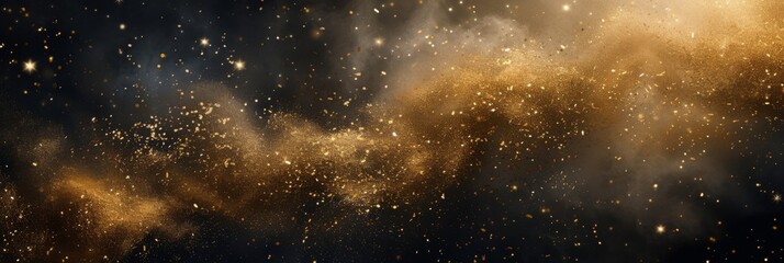 Golden dust and smoke on a black background