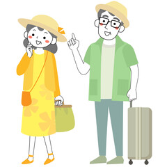 旅行に出かけるシニア夫婦