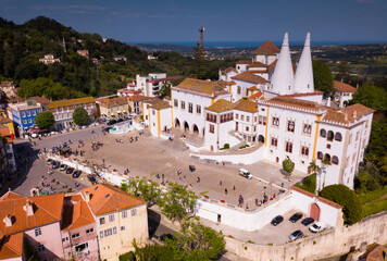 National Palace of Sintra. Panoramic view from drone. Portugal