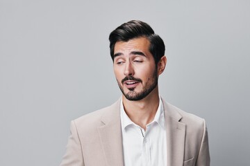 man business businessman formal smiling copyspace beige portrait handsome suit happy