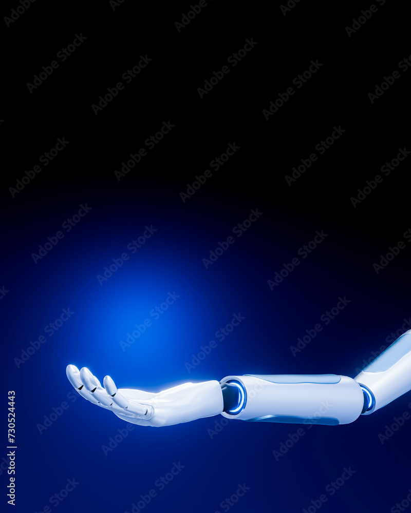 Aufkleber a robot or android arm opens its hand like it is holding something in the palm of its hand. a glowin