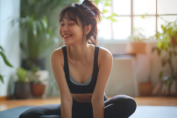 ヨガで心と体のバランスを整えるアジア人女性