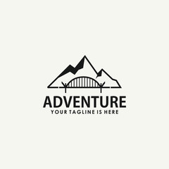 outdoor adventure vintage logo design, mountain and forest logo inspiration