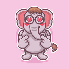 kawaii elephant animal character mascot with love sign hand gesture isolated cartoon