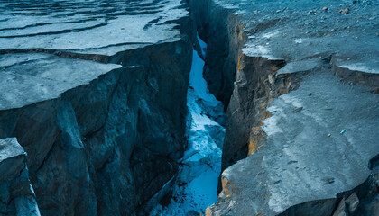 Canyon, cliff, crevice, crack, snow, nature