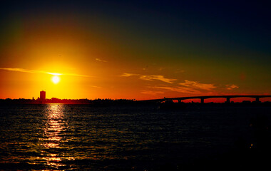 Sarasota bay harbor and bay front sun set landscape	