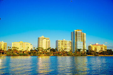 Fototapeta na wymiar Sarasota bay harbor and bay front sun set landscape 