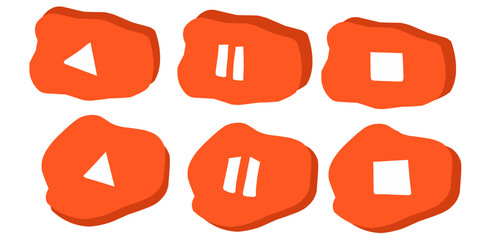 A pack of play, pause and stop buttons with a thin red cloud background accompanied by dark red shadows