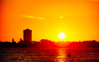 Sarasota bay harbor and bay front sun set landscape	