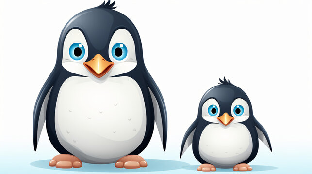 Cute mom and baby penguin cartoon vector illustration.