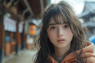 Raw photo of a kawaii girl owned by god - generative ai