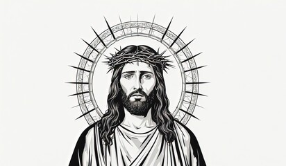Fototapeta na wymiar Jesus Christ with crown of thorns on white background