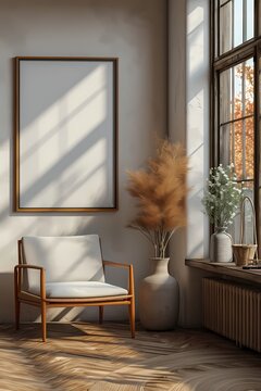 Blank Painting frame mockup with minimalist living room