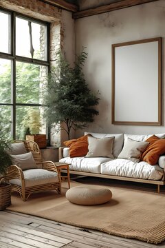 Blank Painting frame mockup with minimalist living room