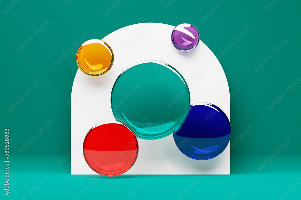 Poster 3d illustration.set of different colorful shapes on monocrome background, pattern. geometry backgrou