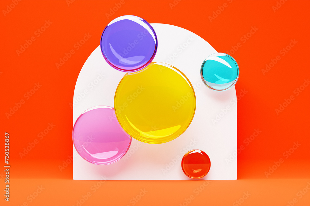 Poster 3d illustration.set of different colorful shapes on monocrome background, pattern. geometry backgrou