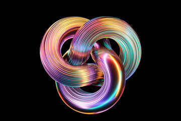 3D illustration, neon illusion in flower shape, isometric abstract shapes, colorful shapes intertwined