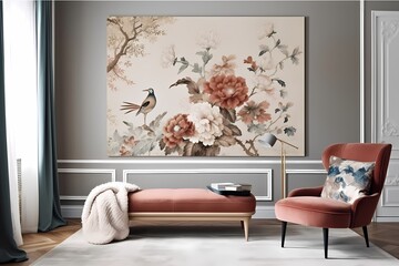 Flower painting wall art in living room, living room interior design