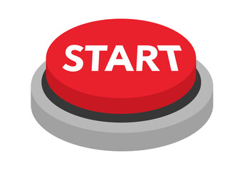 Red start button in flat design on white background.
