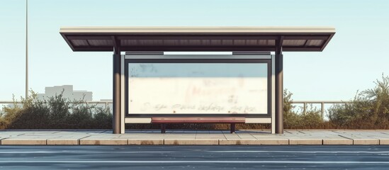 Fototapeta premium City bus stop with empty billboard for advertising.