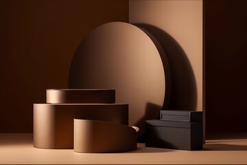 Classic Elevated podium in studio background for product mockup or display scene. Chocolate brown color theme
