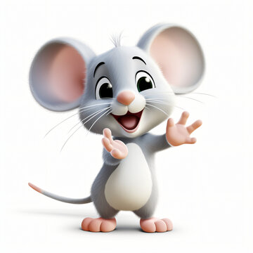 Cute mouse cartoon waving hand isolated on a white
