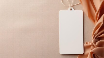 Fototapeta premium white blank tag with a rope for mockup on cream color background